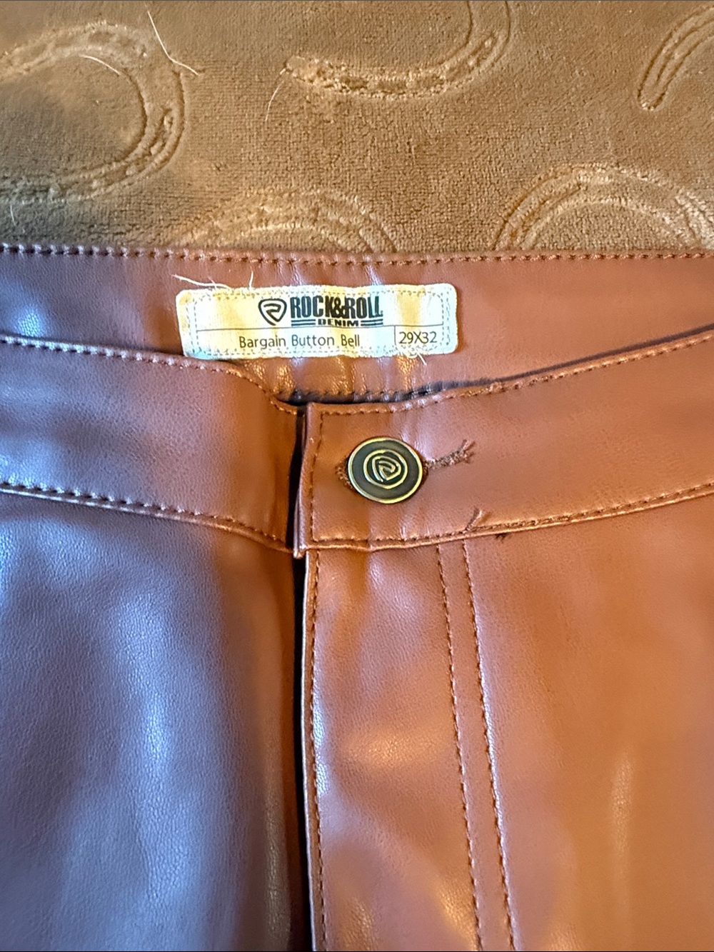 Rock & Roll Denim Bargain Button Bell Faux Leather Pants in Brown
